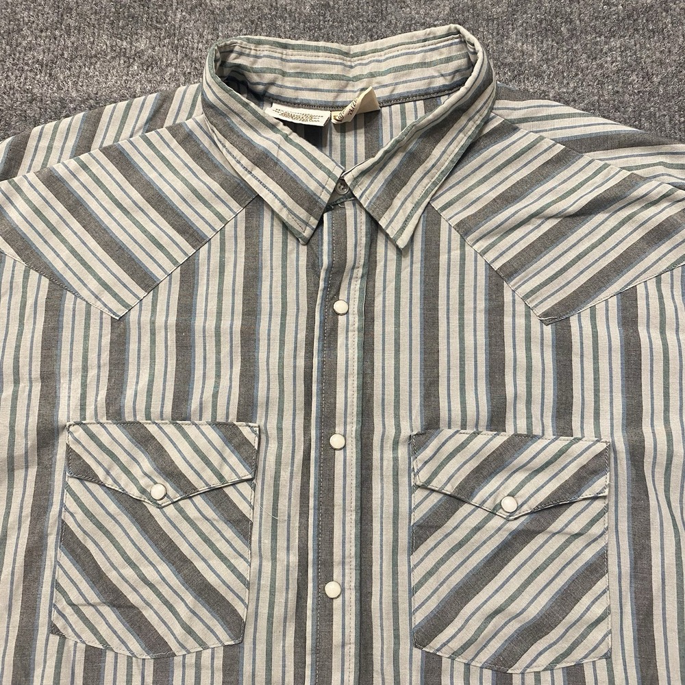 Vintage 90s Western Frontier Striped Pearl Snap Cowboy Shirt Mens 2XL Pockets